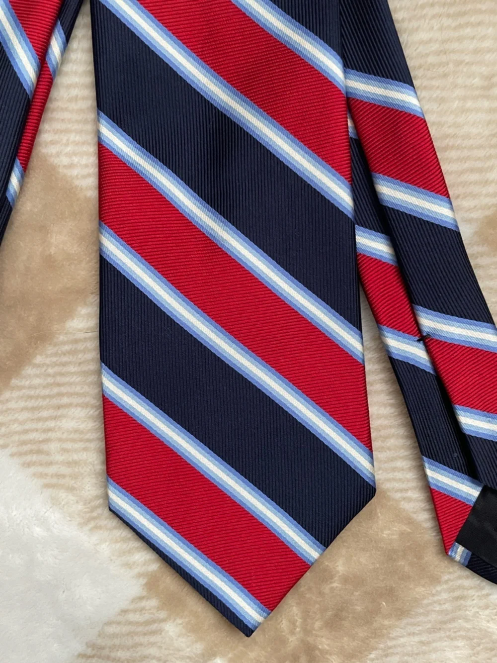 Brooks Brothers 346 Pure Silk Navy, Red and Light Blue Striped Silk Tie